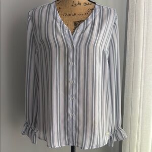 T Tahari Striped V-Neck Blouse buttondown